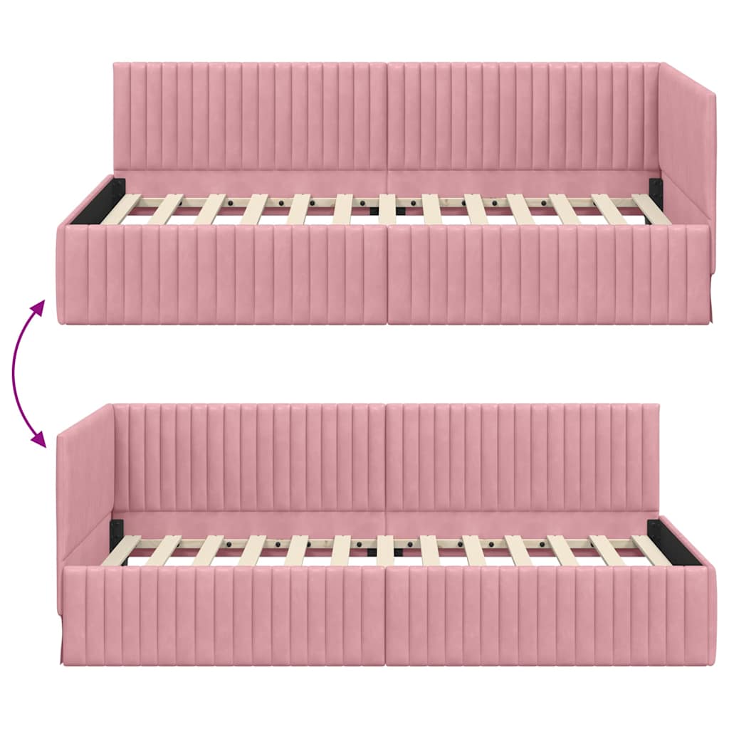 Sarokágy keret fejtámlával Rózsaszín 100 cm x 200 cm Bársony