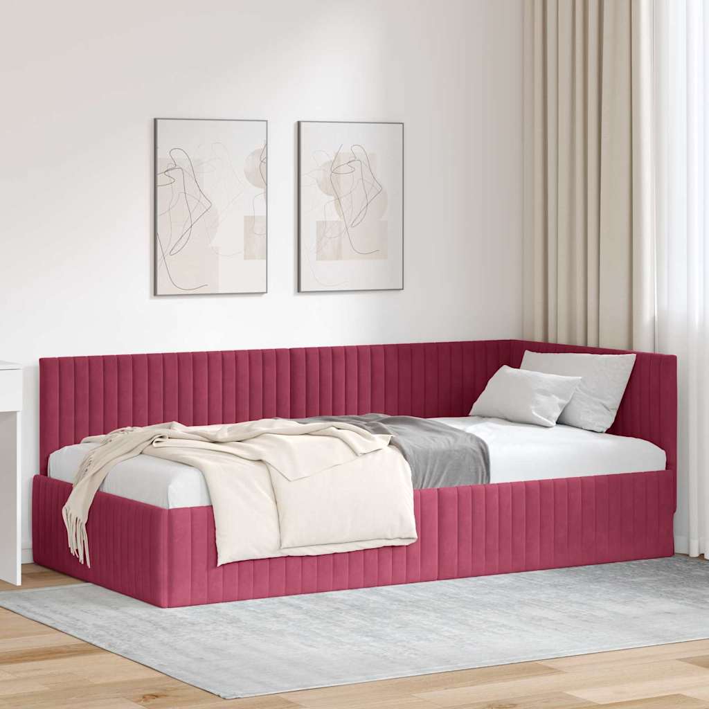 Sarokágy keret fejtámlával Bordó 100 cm x 200 cm Bársony