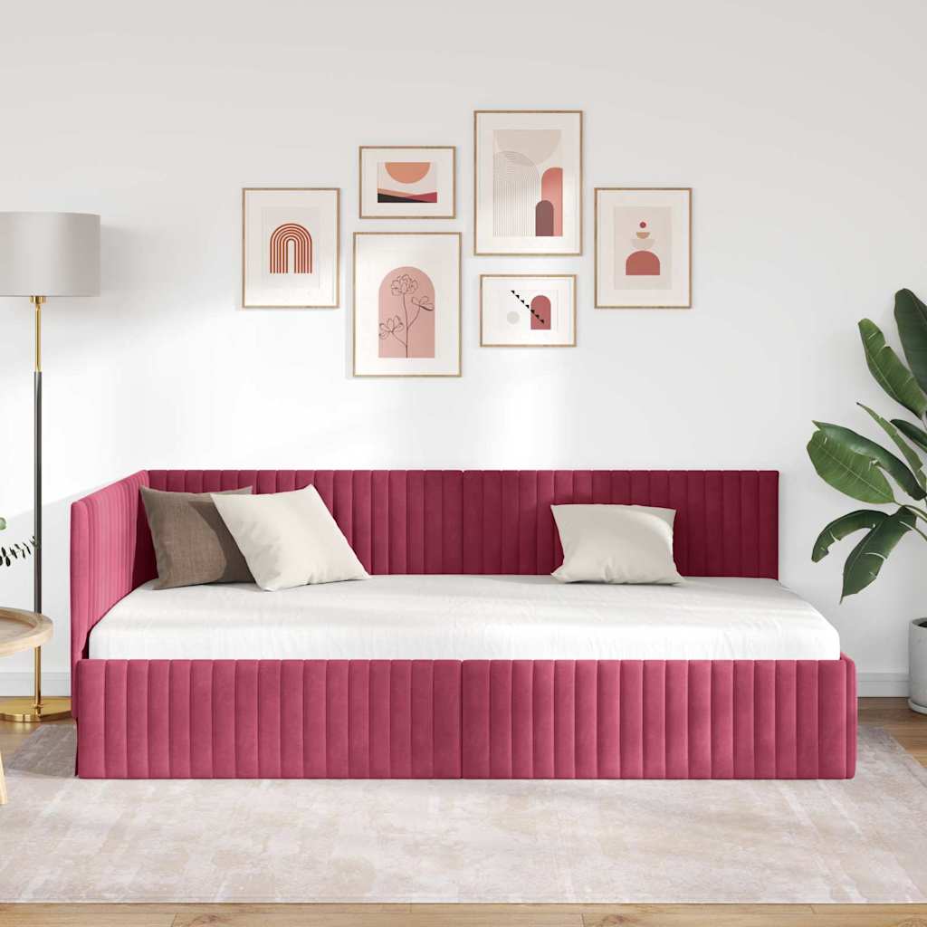 Sarokágy keret fejtámlával Bordó 100 cm x 200 cm Bársony