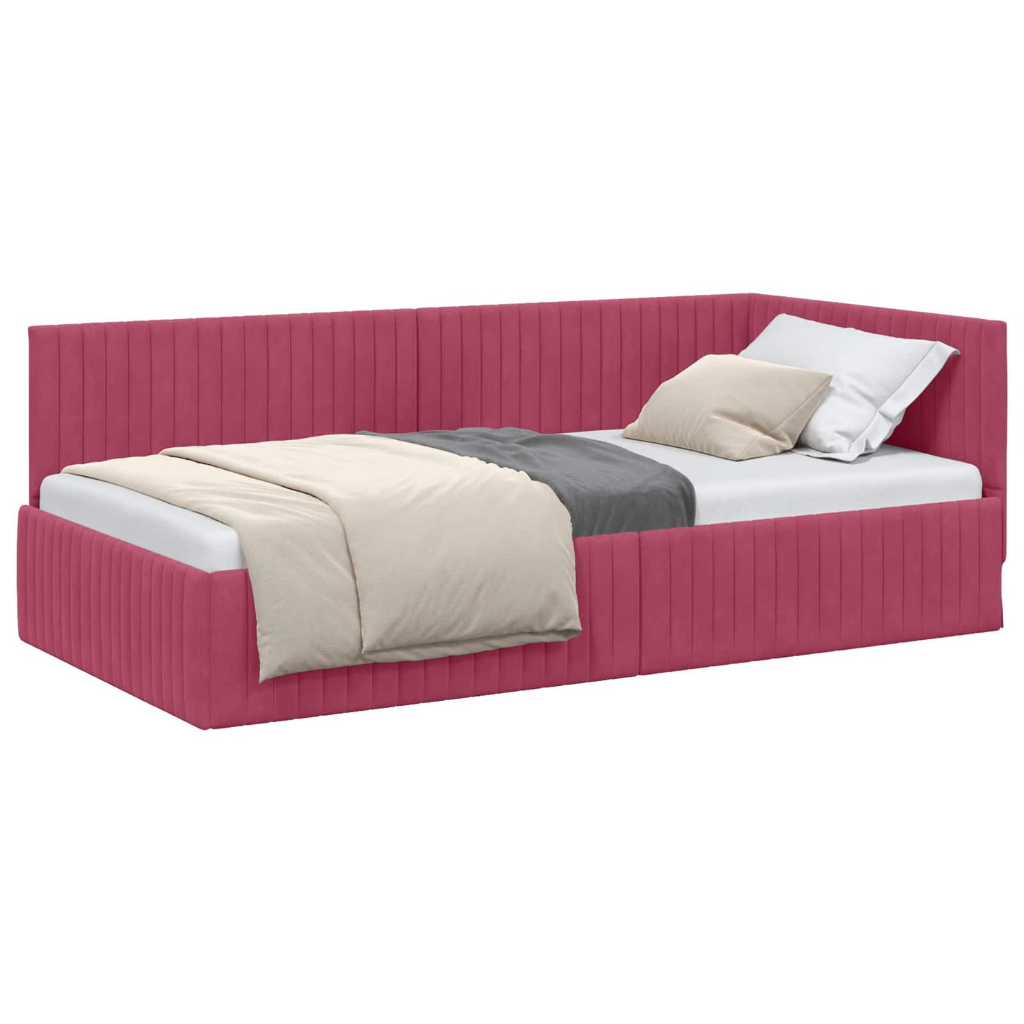 Sarokágy keret fejtámlával Bordó 100 cm x 200 cm Bársony