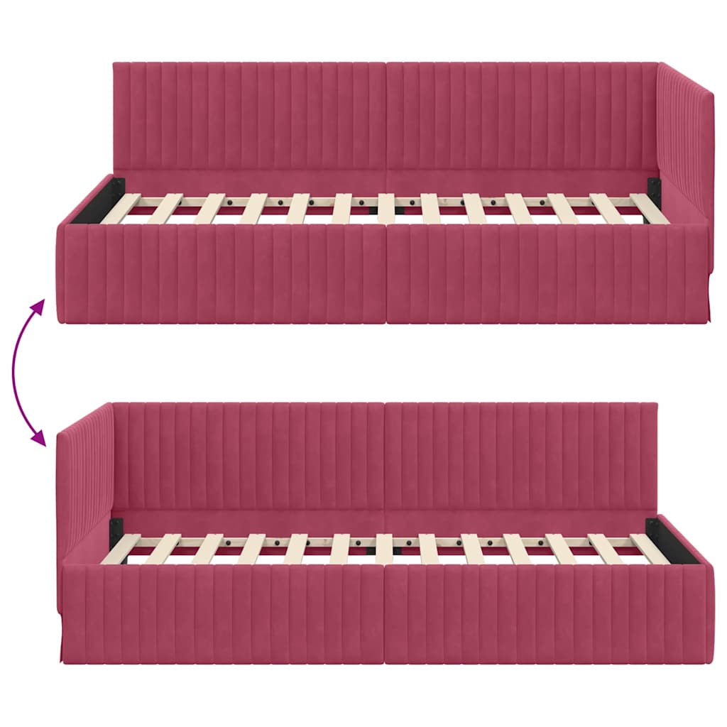 Sarokágy keret fejtámlával Bordó 100 cm x 200 cm Bársony