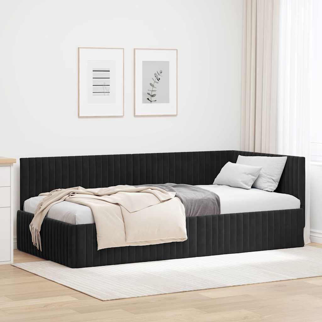 Sarokágy keret fejtámlával Fekete 100 cm x 200 cm Bársony