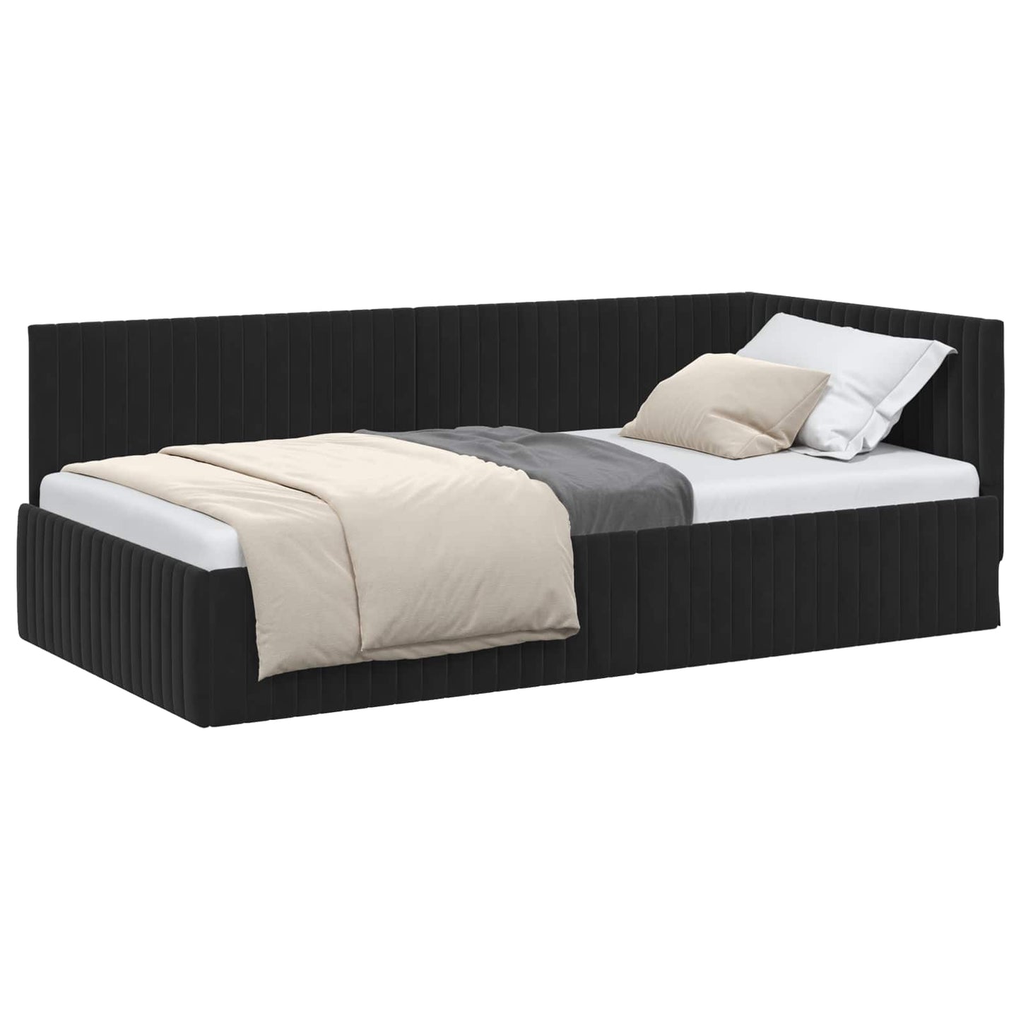 Sarokágy keret fejtámlával Fekete 100 cm x 200 cm Bársony