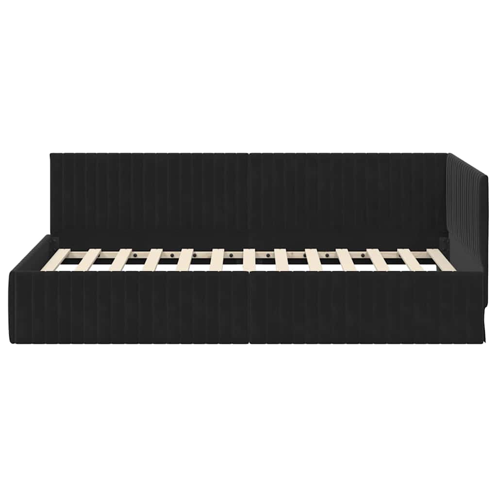 Sarokágy keret fejtámlával Fekete 100 cm x 200 cm Bársony