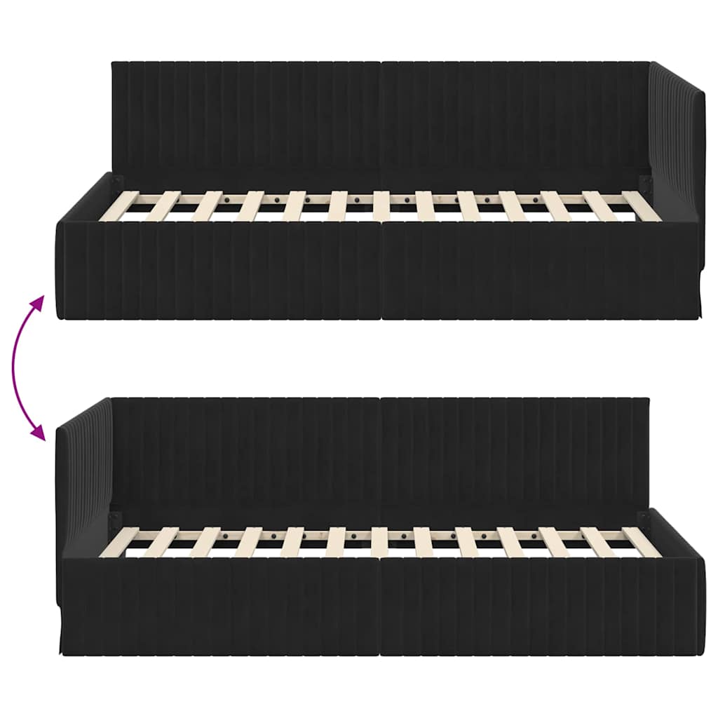 Sarokágy keret fejtámlával Fekete 100 cm x 200 cm Bársony