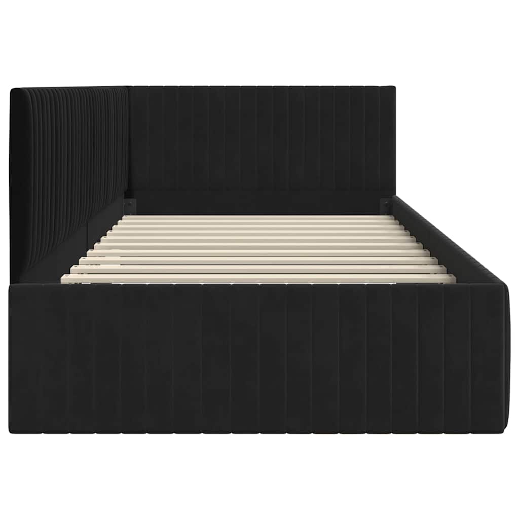 Sarokágy keret fejtámlával Fekete 100 cm x 200 cm Bársony