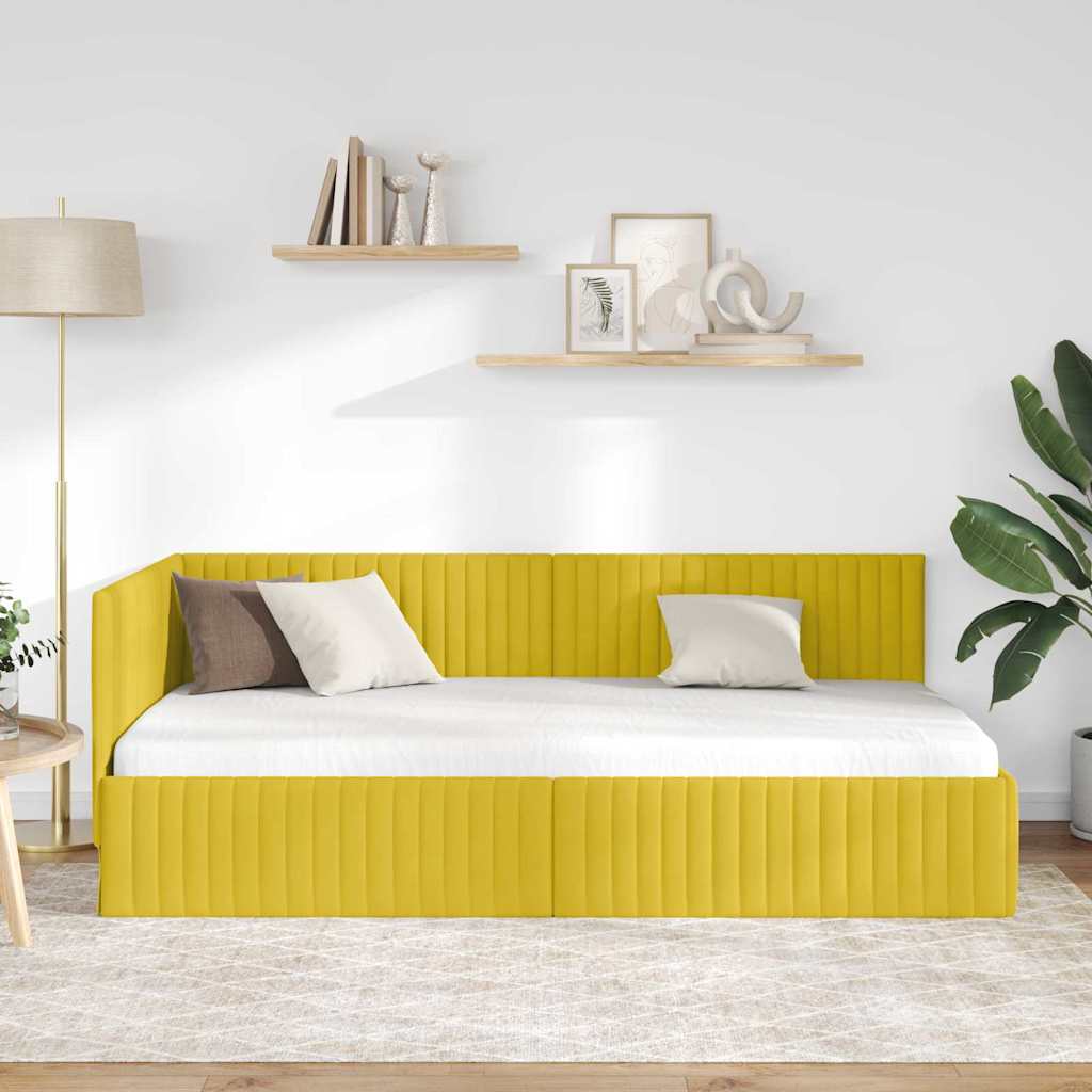 Sarokágy keret fejtámlával Sárga 100 cm x 200 cm Bársony