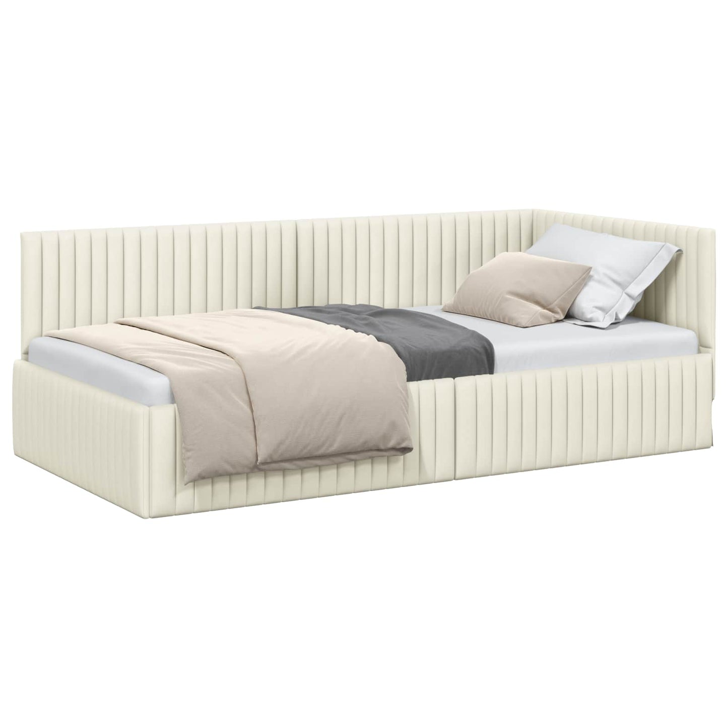 Sarokágy keret fejtámlával Krém 100 cm x 200 cm Bársony