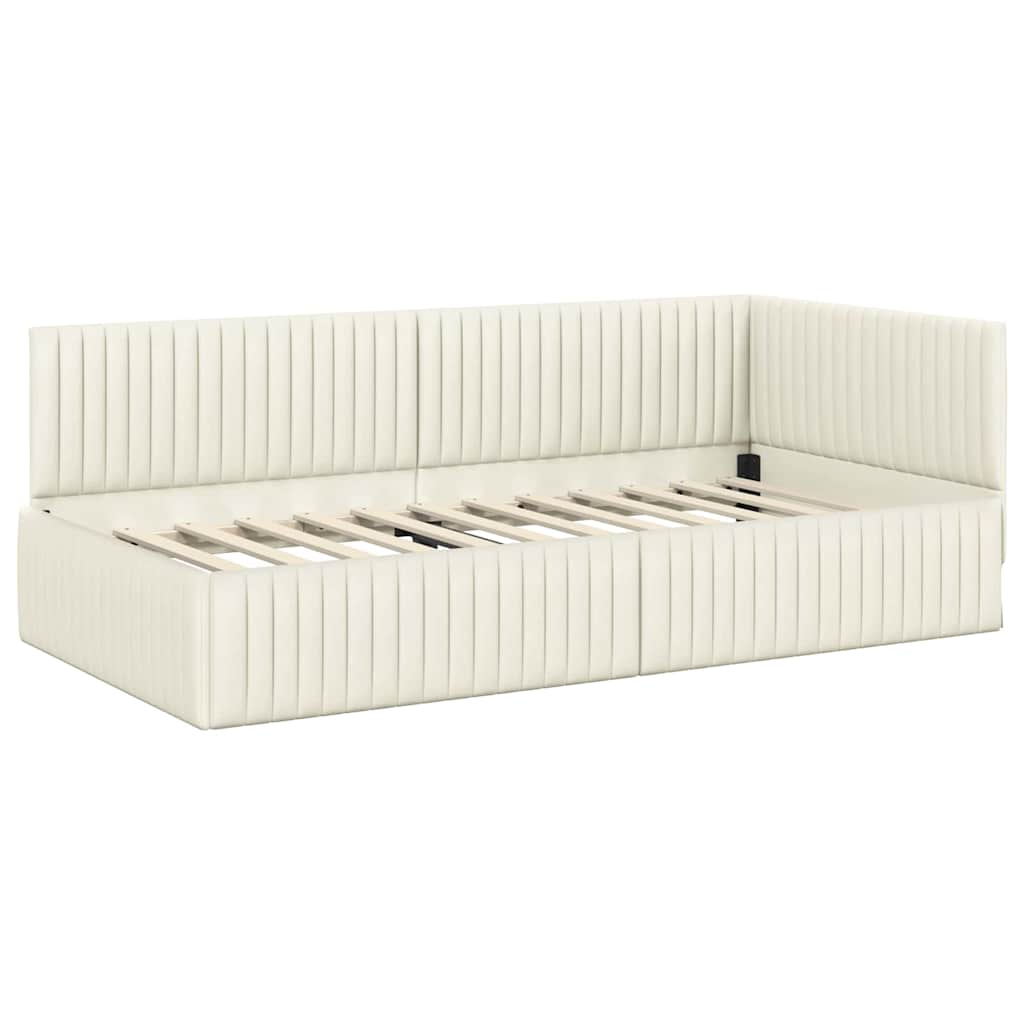 Sarokágy keret fejtámlával Krém 100 cm x 200 cm Bársony