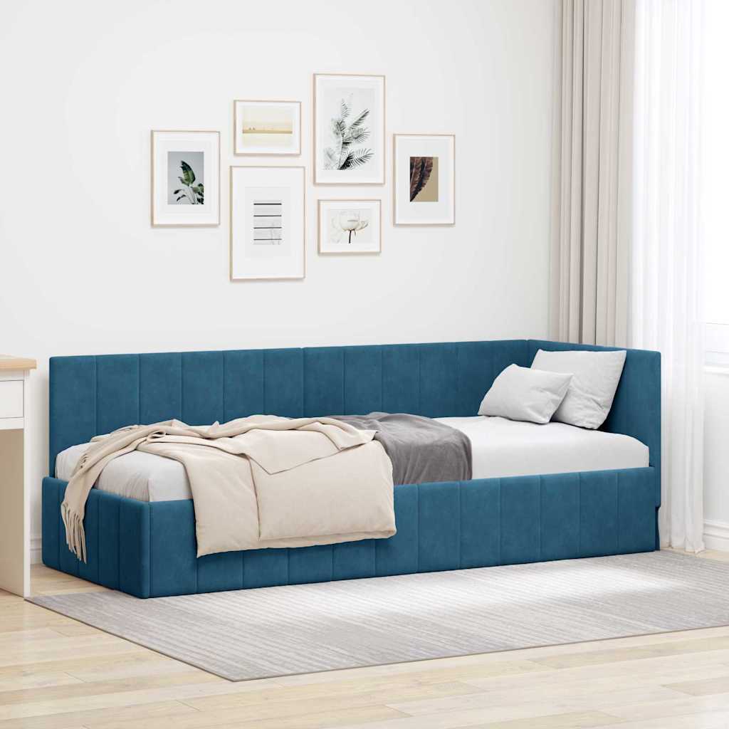 Sarokágy keret fejtámlával Kék 80 cm x 200 cm Bársony