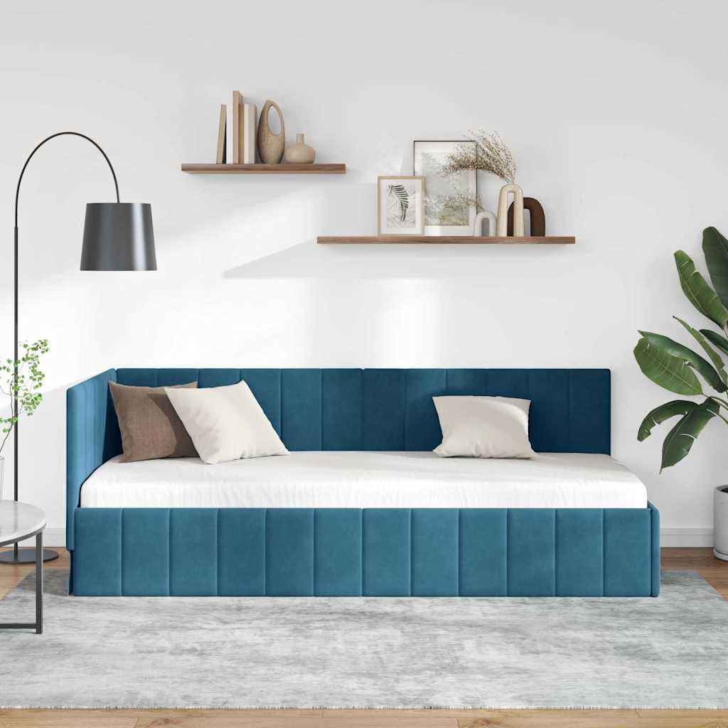 Sarokágy keret fejtámlával Kék 80 cm x 200 cm Bársony