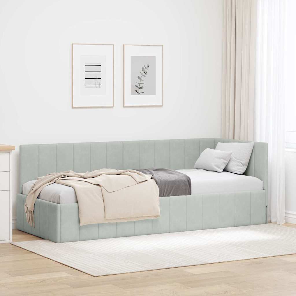 Sarokágy keret fejtámlával Világosszürke 80 cm x 200 cm Bársony