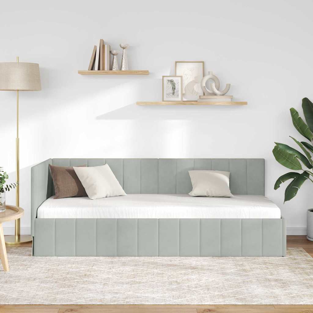Sarokágy keret fejtámlával Világosszürke 80 cm x 200 cm Bársony
