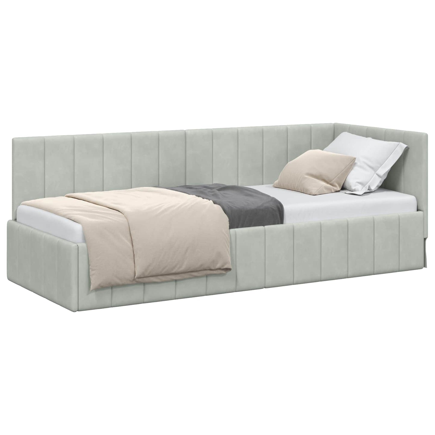 Sarokágy keret fejtámlával Világosszürke 80 cm x 200 cm Bársony
