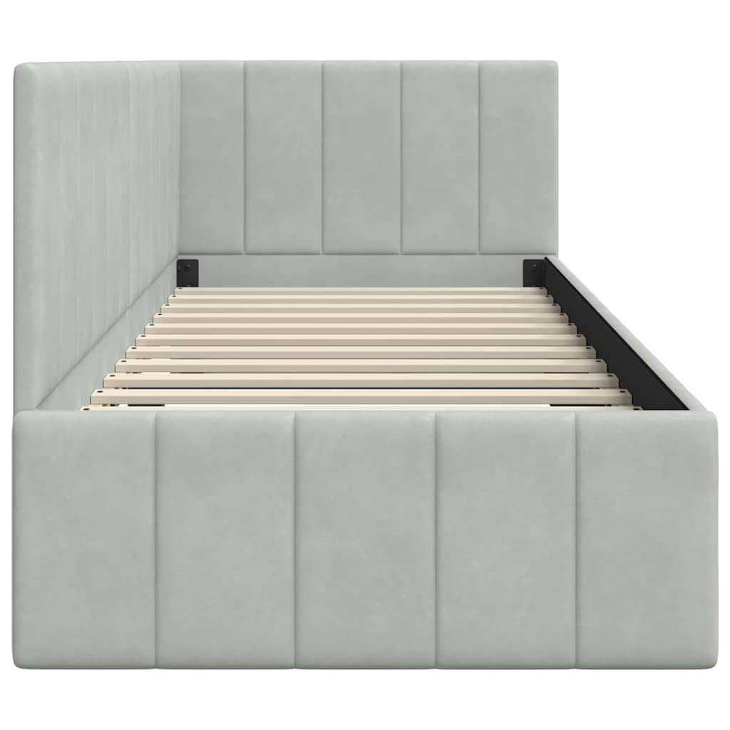 Sarokágy keret fejtámlával Világosszürke 80 cm x 200 cm Bársony