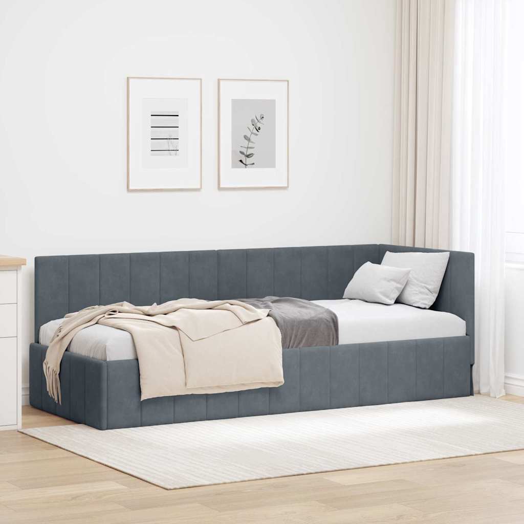 Sarokágy keret fejtámlával Sötétszürke 80 cm x 200 cm Bársony