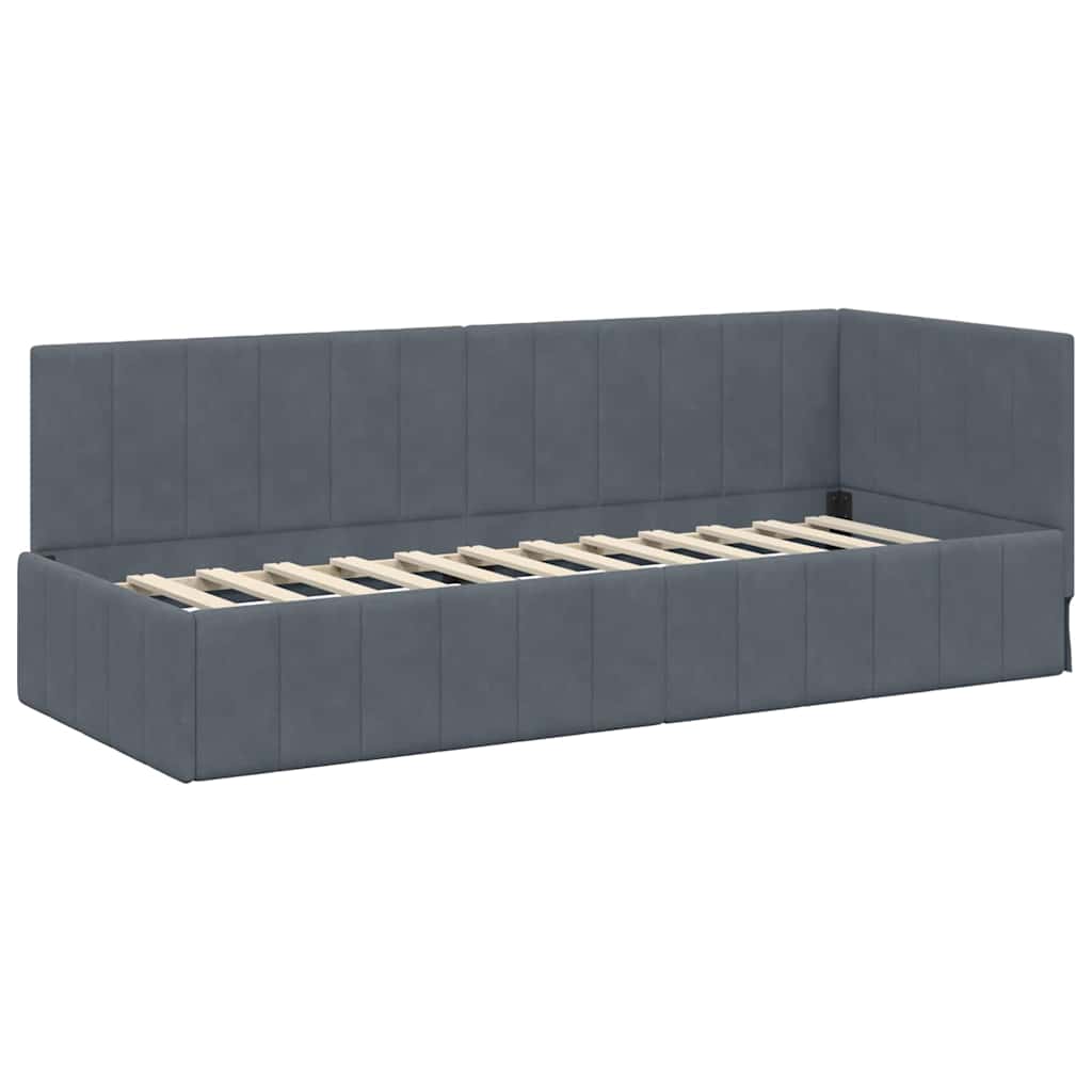 Sarokágy keret fejtámlával Sötétszürke 80 cm x 200 cm Bársony