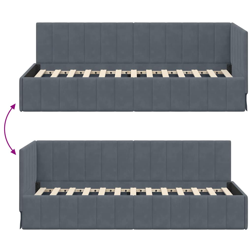 Sarokágy keret fejtámlával Sötétszürke 80 cm x 200 cm Bársony