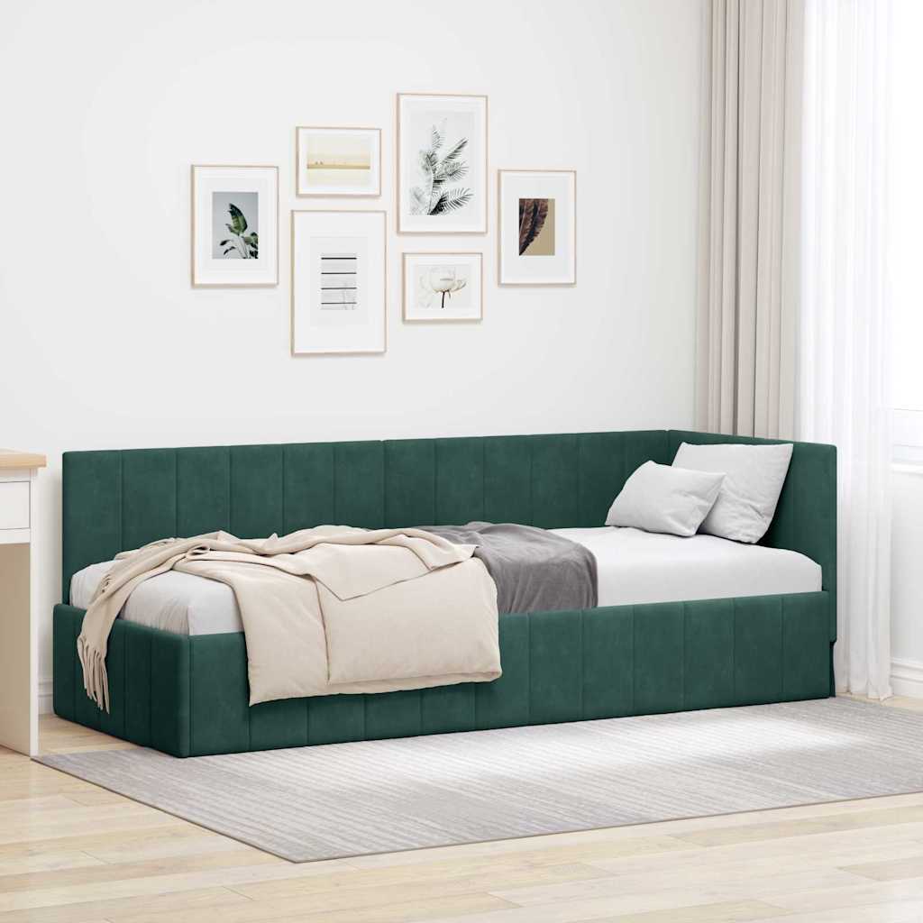 Sarokágy keret fejtámlával Sötétzöld 80 cm x 200 cm Bársony