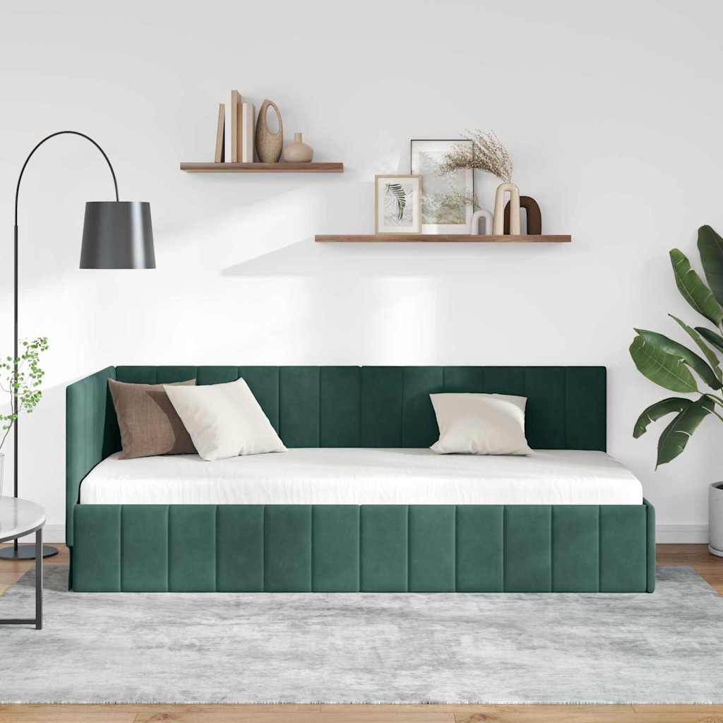 Sarokágy keret fejtámlával Sötétzöld 80 cm x 200 cm Bársony