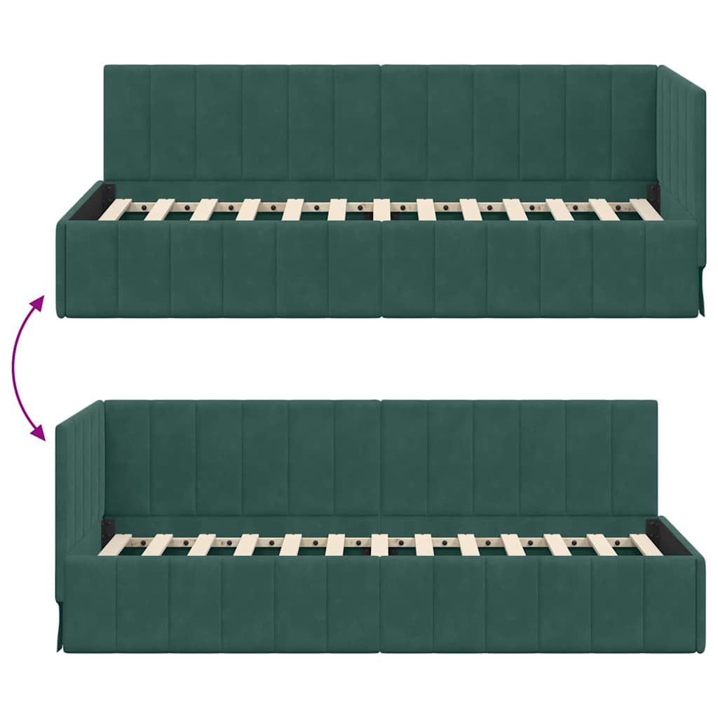 Sarokágy keret fejtámlával Sötétzöld 80 cm x 200 cm Bársony