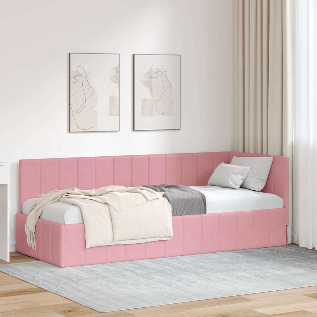 Sarokágy keret fejtámlával Rózsaszín 80 cm x 200 cm Bársony