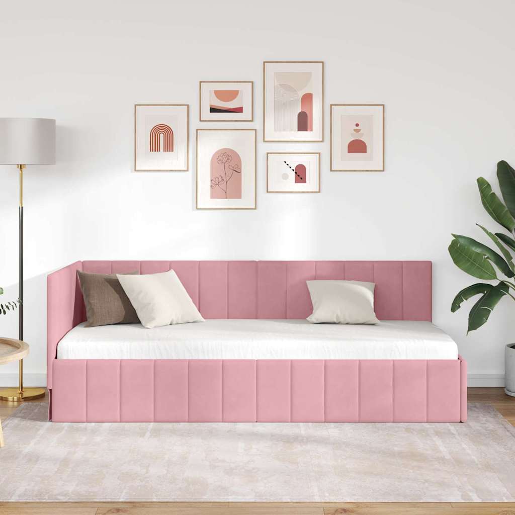 Sarokágy keret fejtámlával Rózsaszín 80 cm x 200 cm Bársony