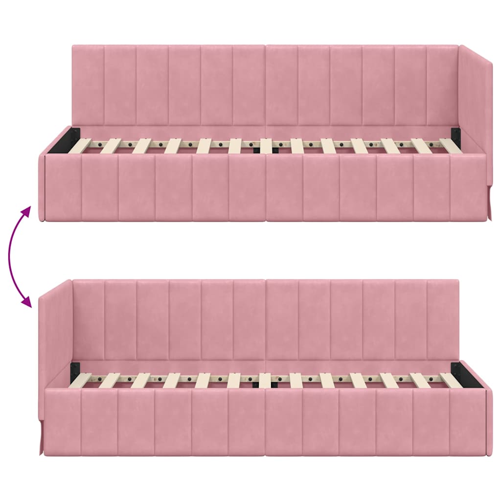 Sarokágy keret fejtámlával Rózsaszín 80 cm x 200 cm Bársony