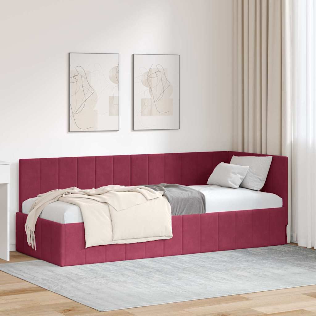 Sarokágy keret fejtámlával Bordó 80 cm x 200 cm Bársony