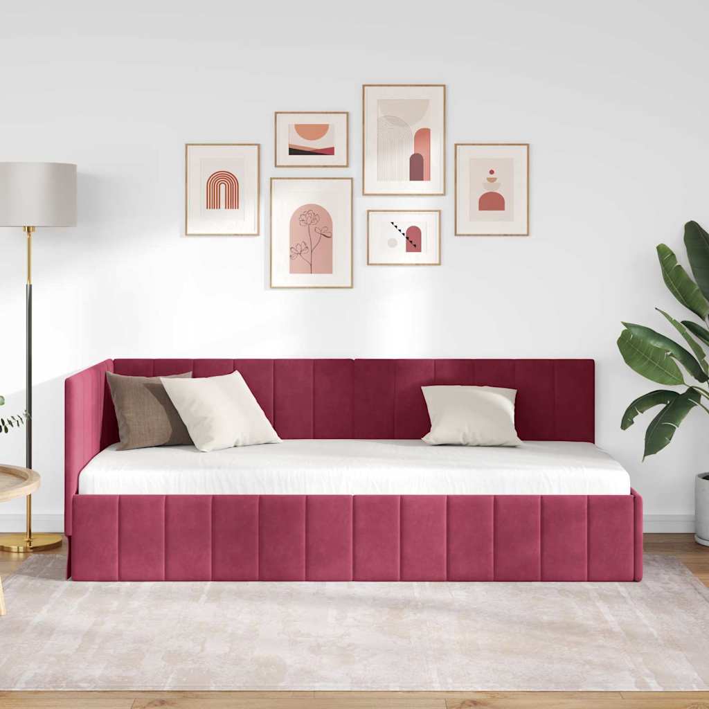 Sarokágy keret fejtámlával Bordó 80 cm x 200 cm Bársony
