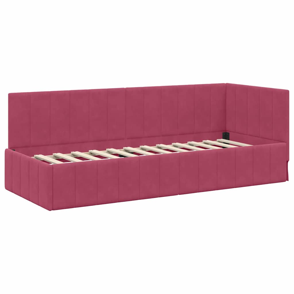 Sarokágy keret fejtámlával Bordó 80 cm x 200 cm Bársony
