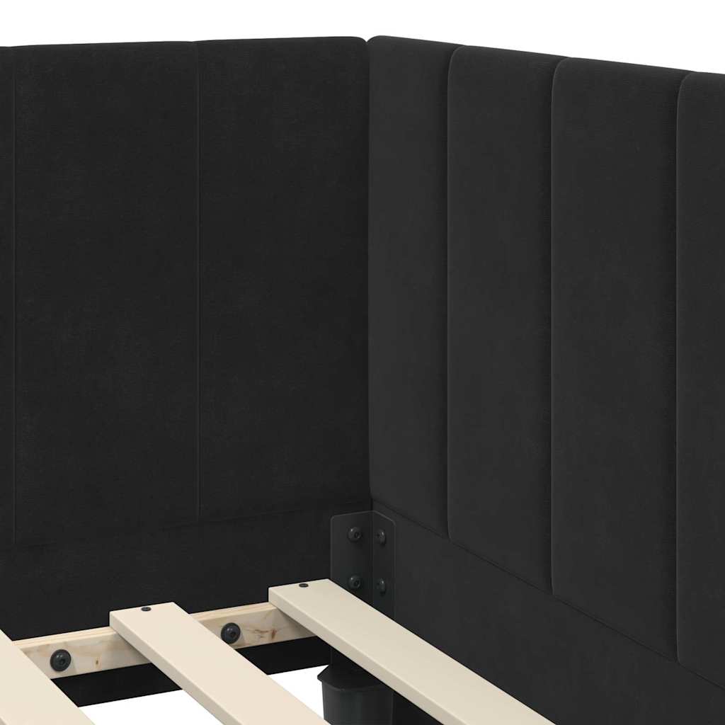 Sarokágy keret fejtámlával Fekete 80 cm x 200 cm Bársony