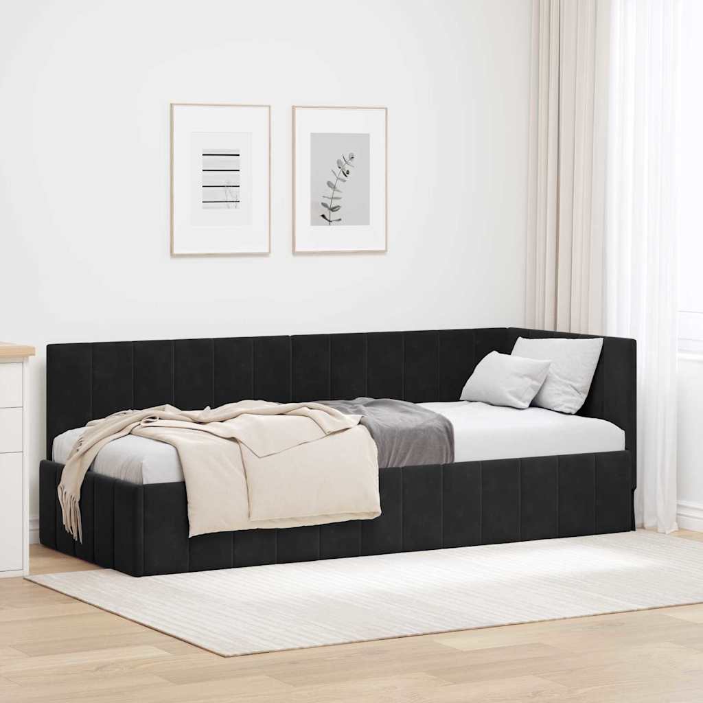 Sarokágy keret fejtámlával Fekete 80 cm x 200 cm Bársony