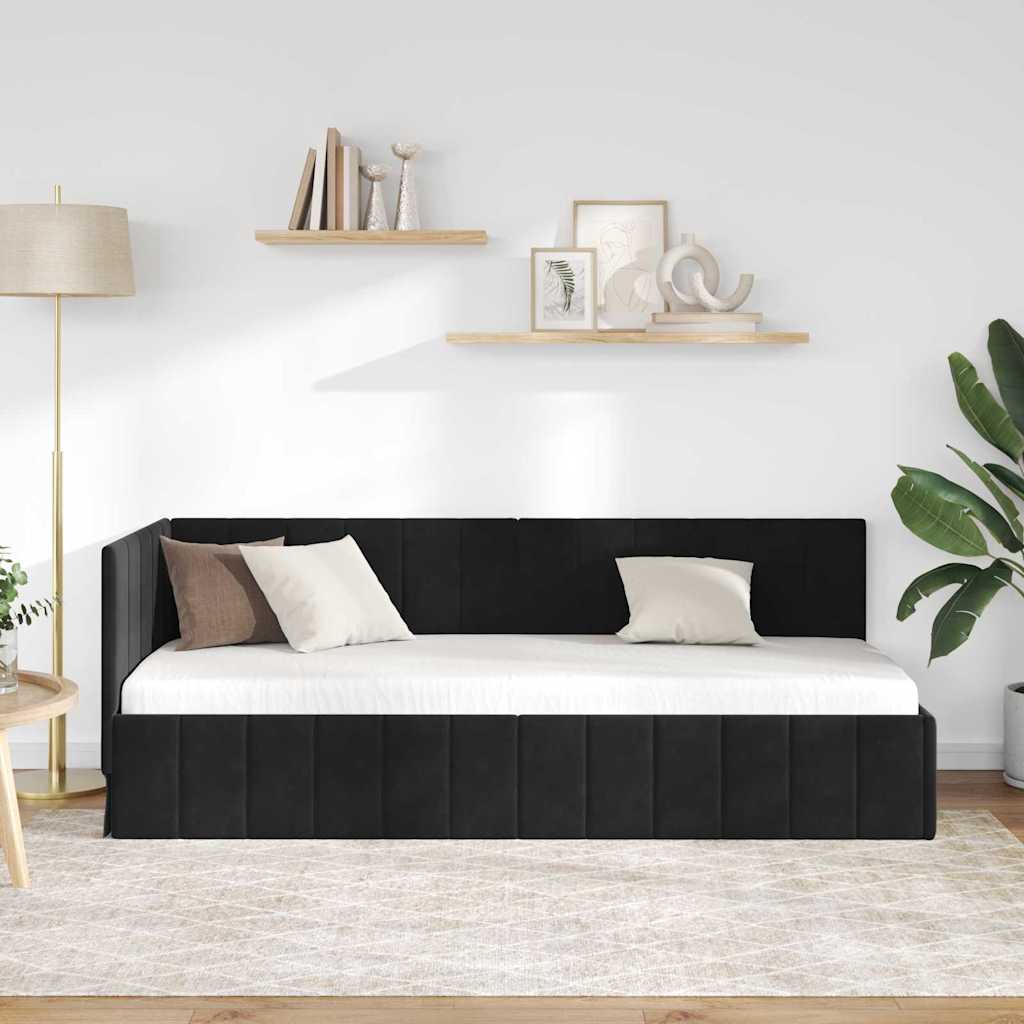 Sarokágy keret fejtámlával Fekete 80 cm x 200 cm Bársony