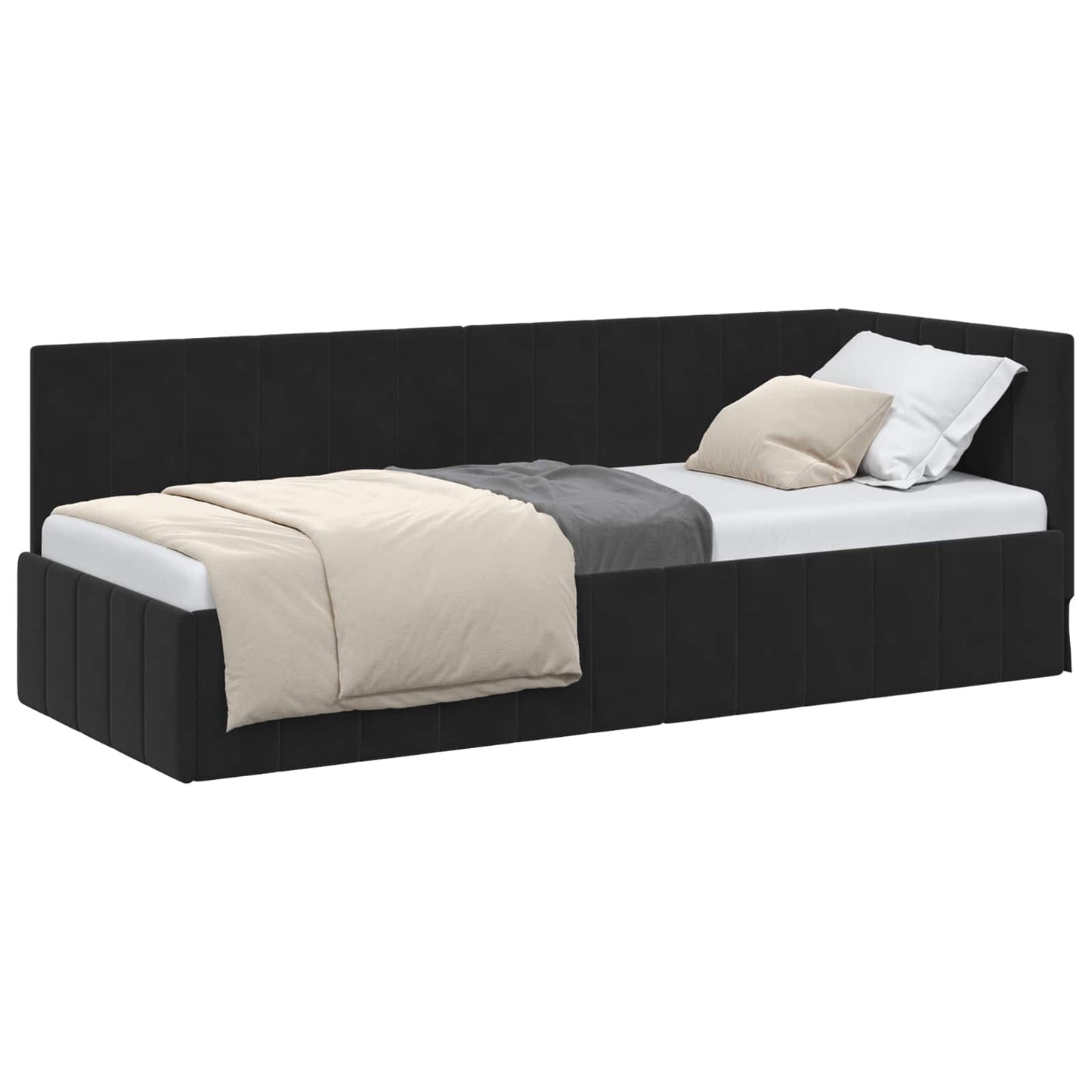 Sarokágy keret fejtámlával Fekete 80 cm x 200 cm Bársony