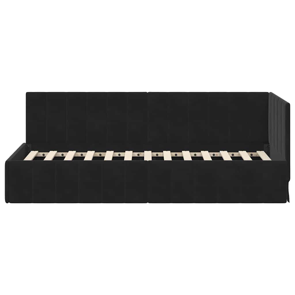 Sarokágy keret fejtámlával Fekete 80 cm x 200 cm Bársony