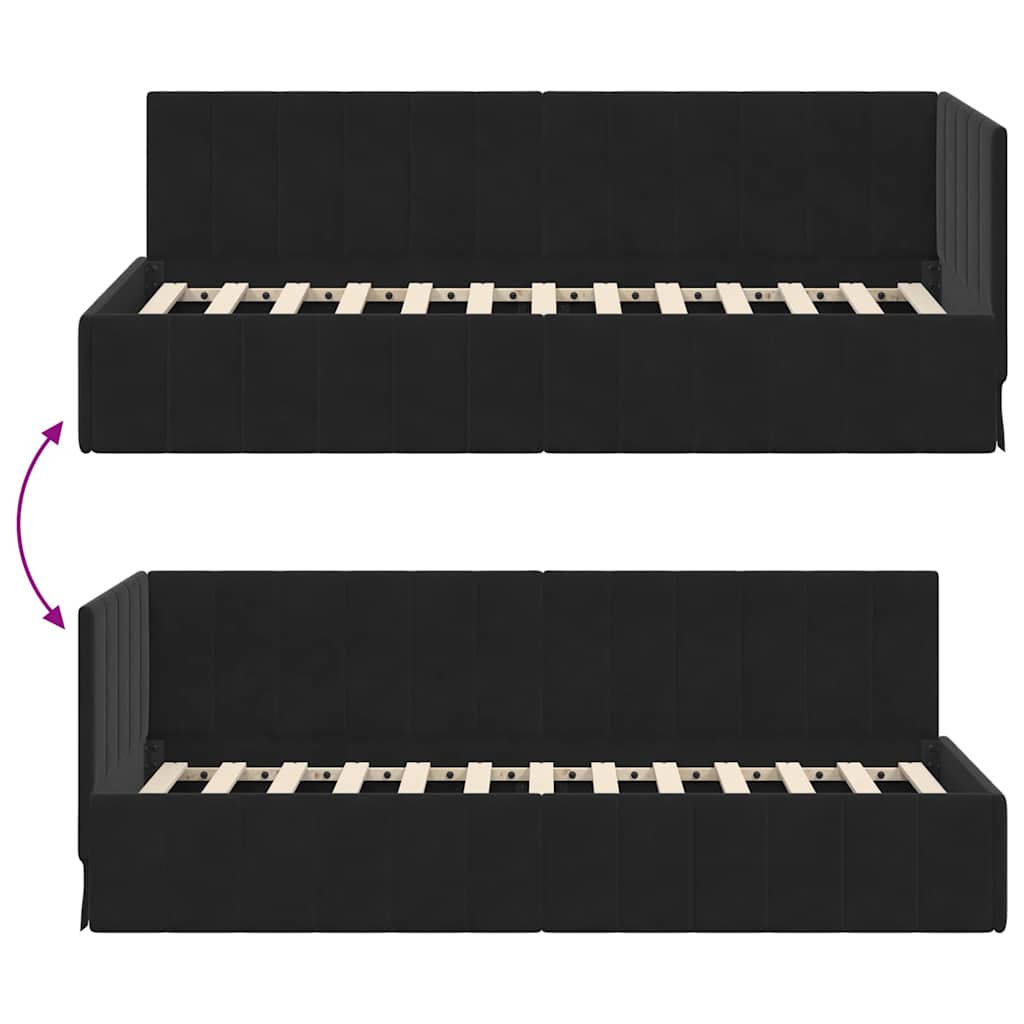 Sarokágy keret fejtámlával Fekete 80 cm x 200 cm Bársony