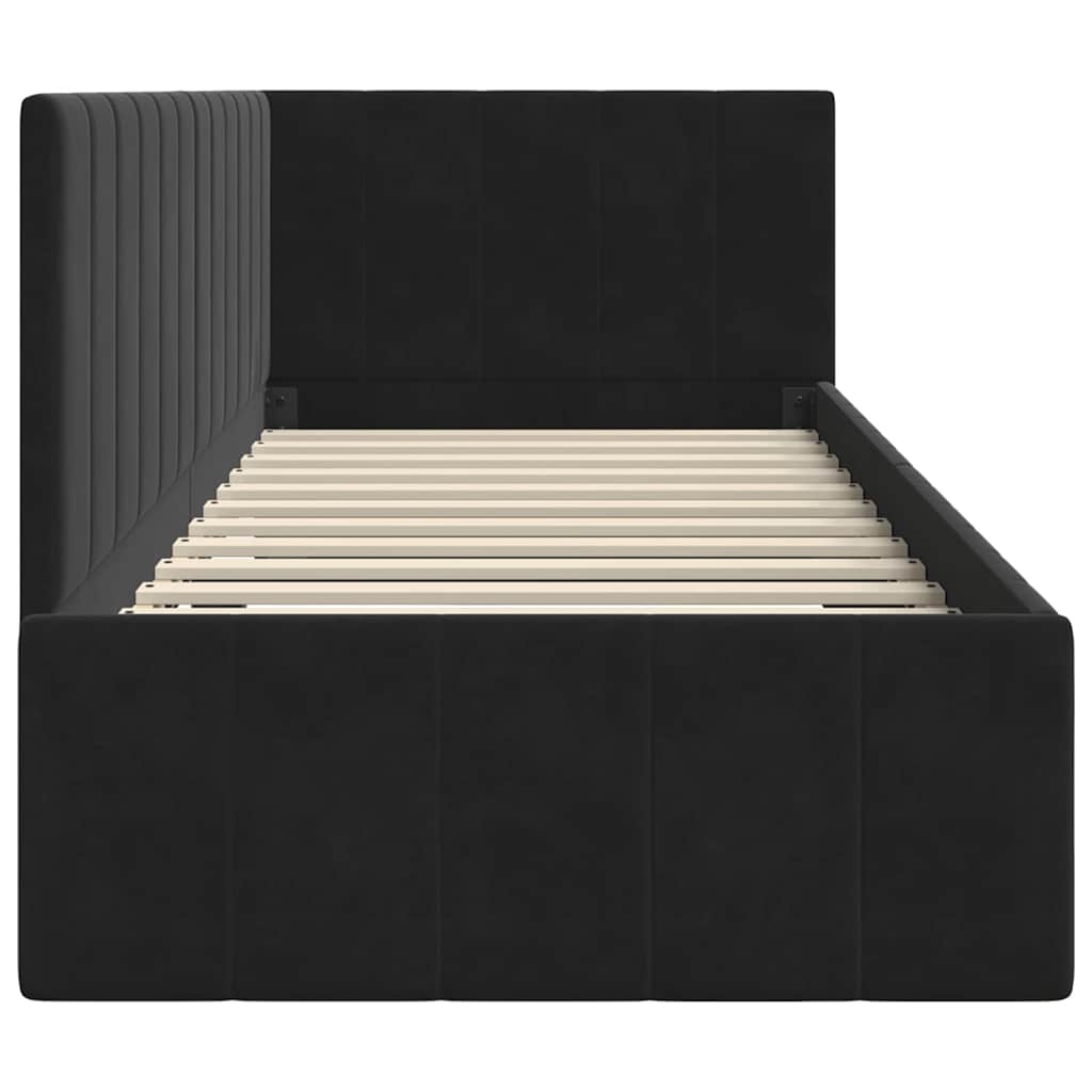 Sarokágy keret fejtámlával Fekete 80 cm x 200 cm Bársony