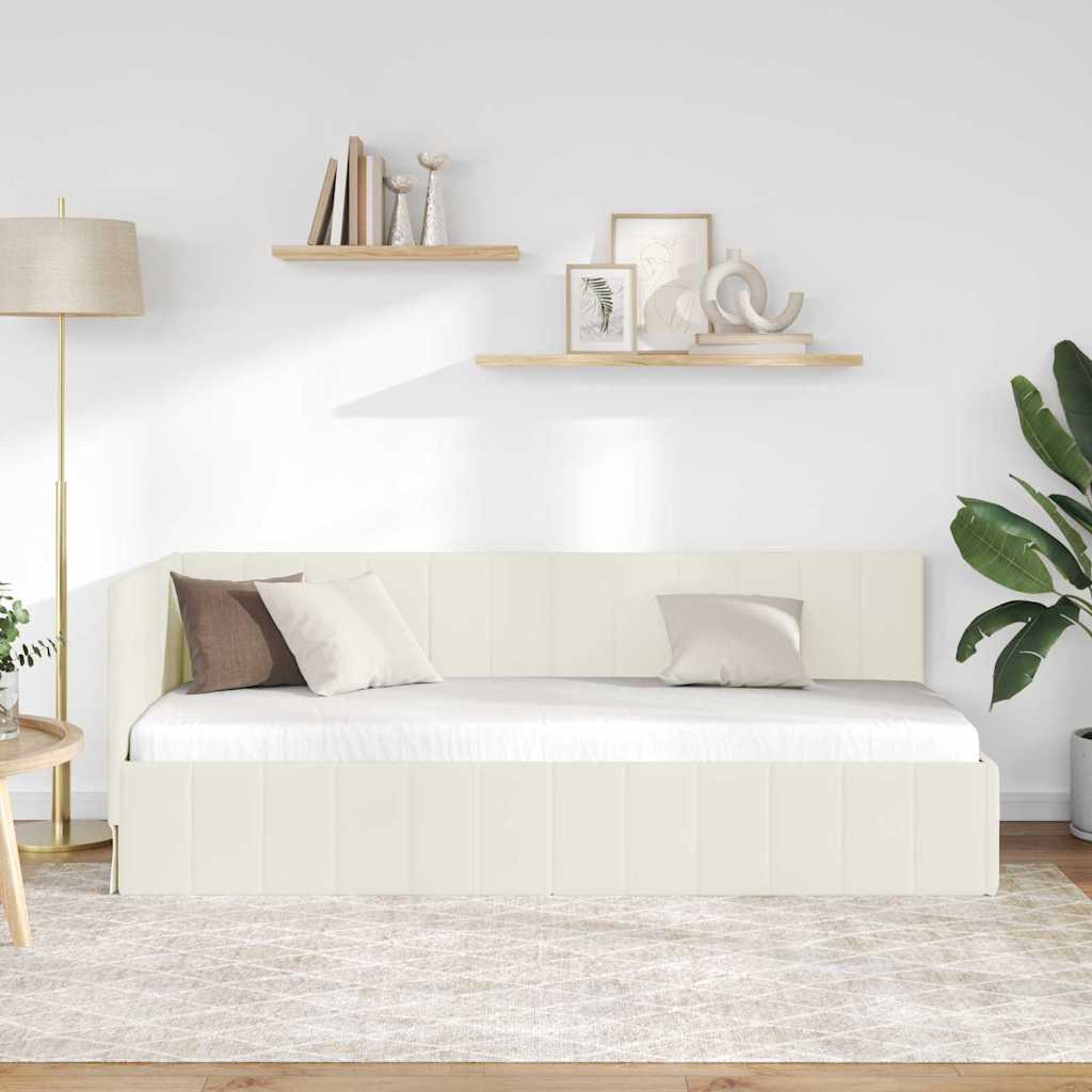 Sarokágy keret fejtámlával Krém 80 cm x 200 cm Bársony