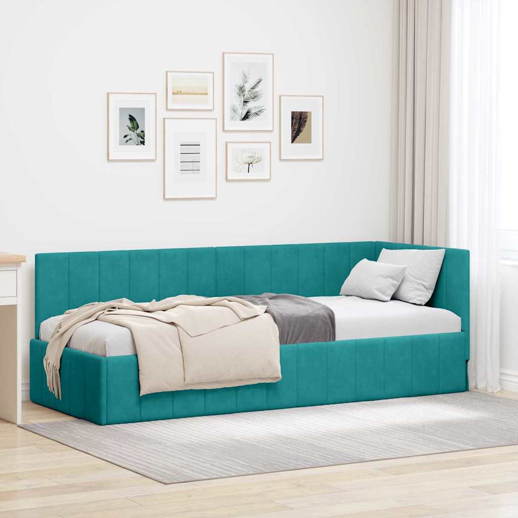 Sarokágy keret fejtámlával Türkiz 80 cm x 200 cm Bársony