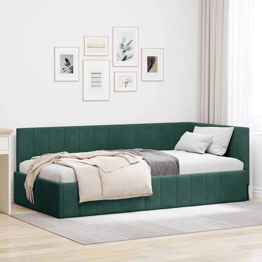 Sarokágy keret fejtámlával Sötétzöld 90 cm x 190 cm Bársony