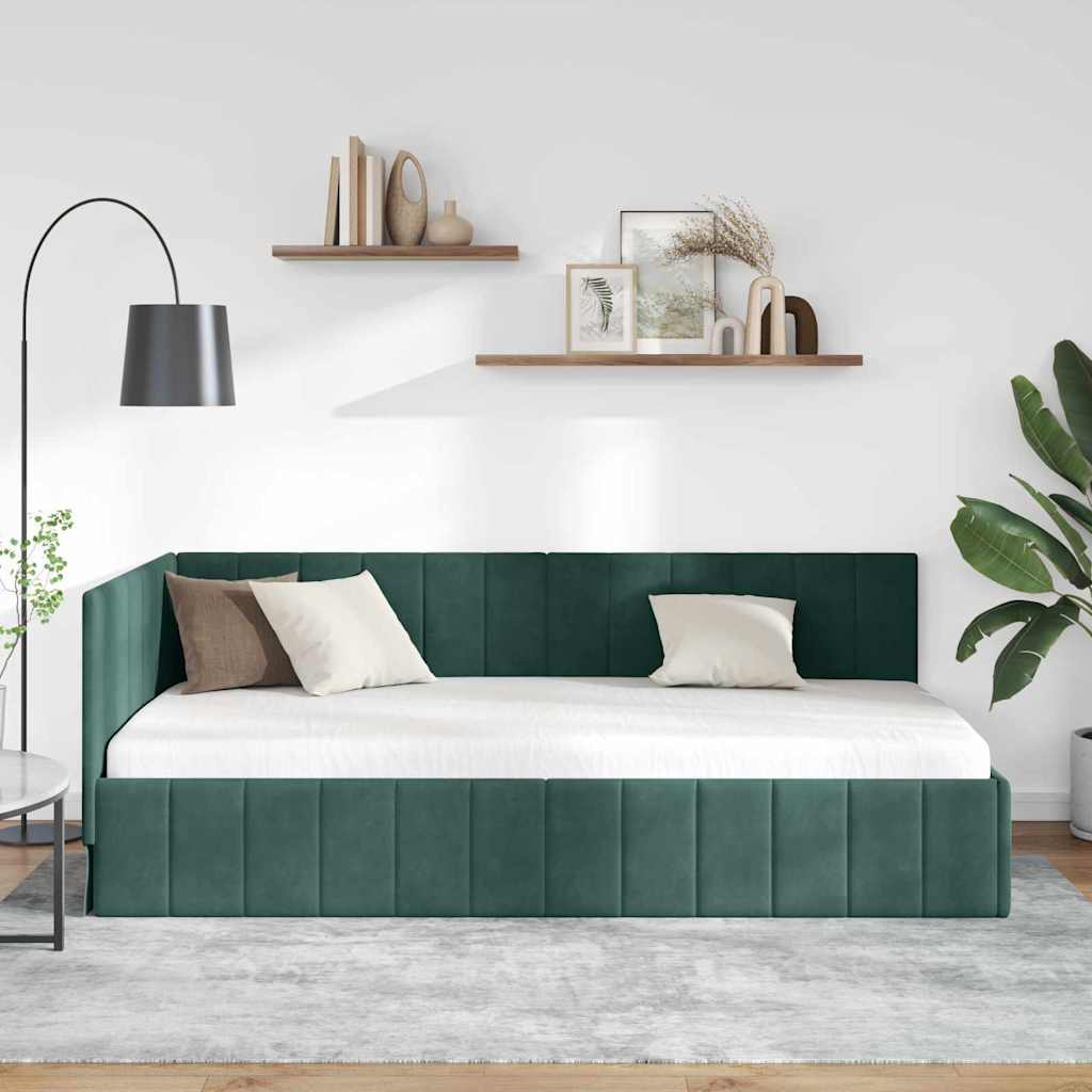 Sarokágy keret fejtámlával Sötétzöld 90 cm x 190 cm Bársony