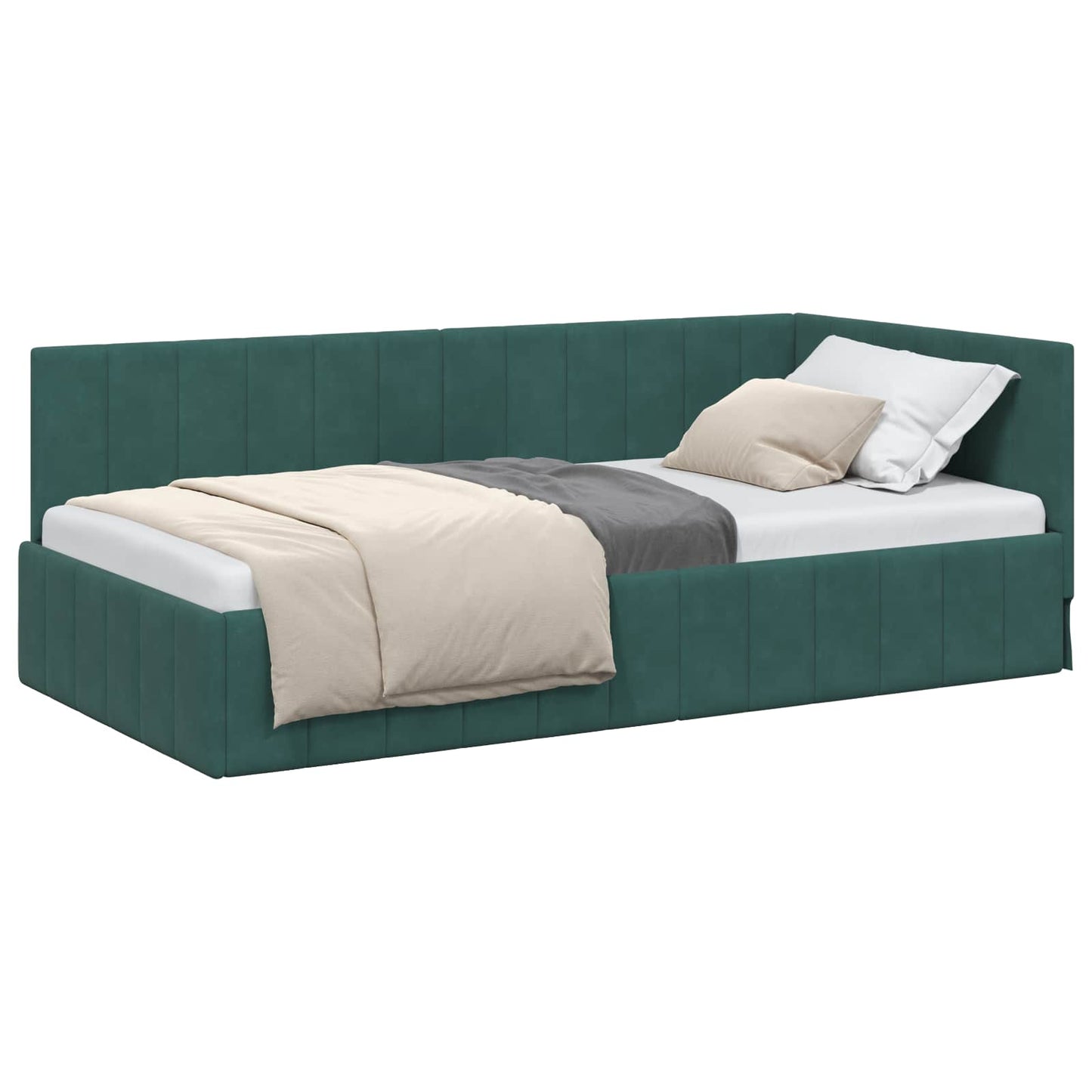 Sarokágy keret fejtámlával Sötétzöld 90 cm x 190 cm Bársony