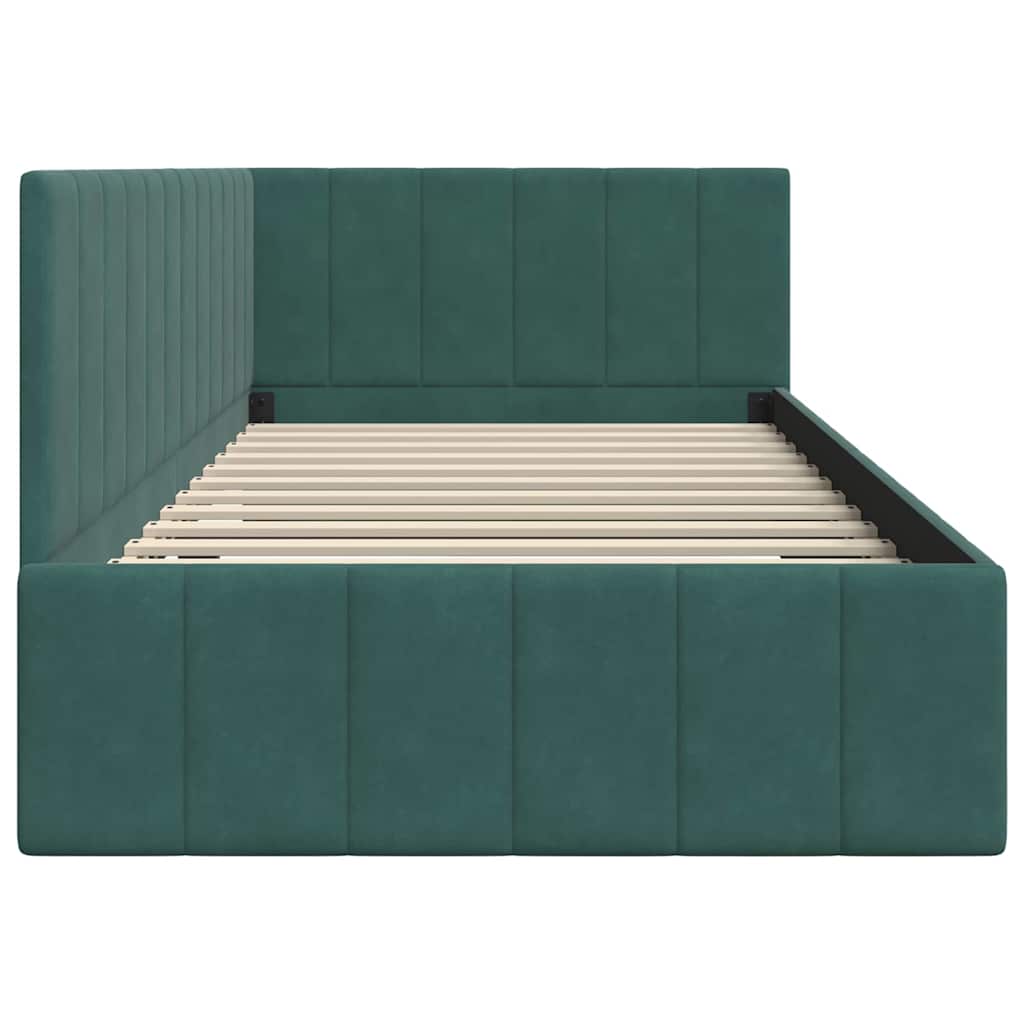 Sarokágy keret fejtámlával Sötétzöld 90 cm x 190 cm Bársony