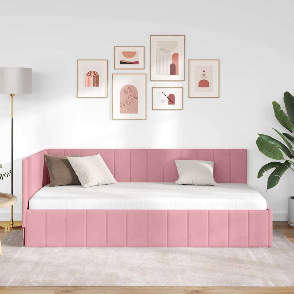 Sarokágy keret fejtámlával Rózsaszín 90 cm x 190 cm Bársony