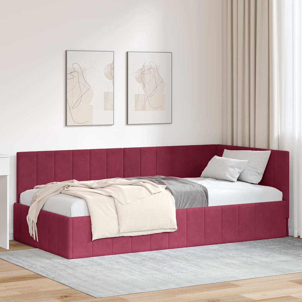 Sarokágy keret fejtámlával Bordó 90 cm x 190 cm Bársony