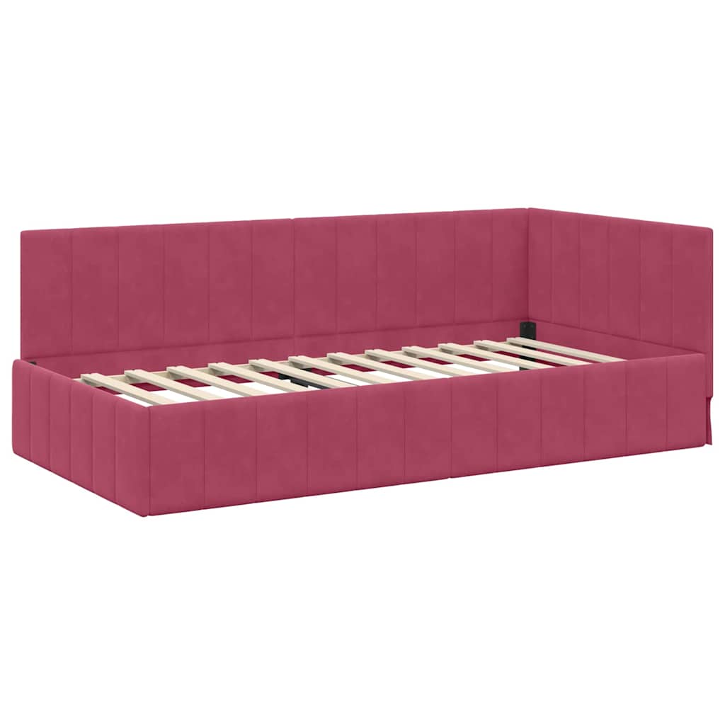Sarokágy keret fejtámlával Bordó 90 cm x 190 cm Bársony