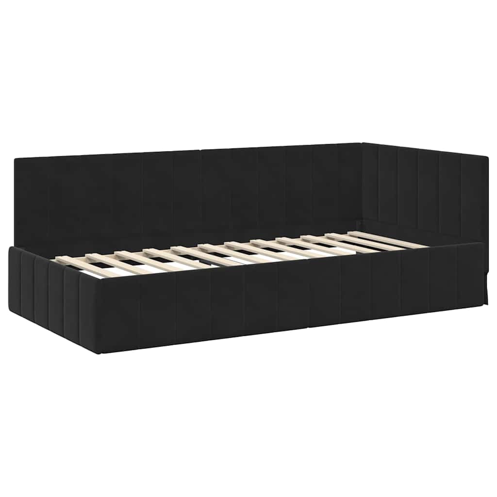 Sarokágy keret fejtámlával Fekete 90 cm x 190 cm Bársony