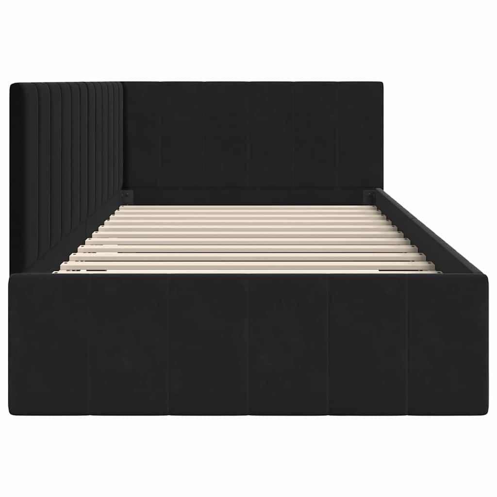 Sarokágy keret fejtámlával Fekete 90 cm x 190 cm Bársony