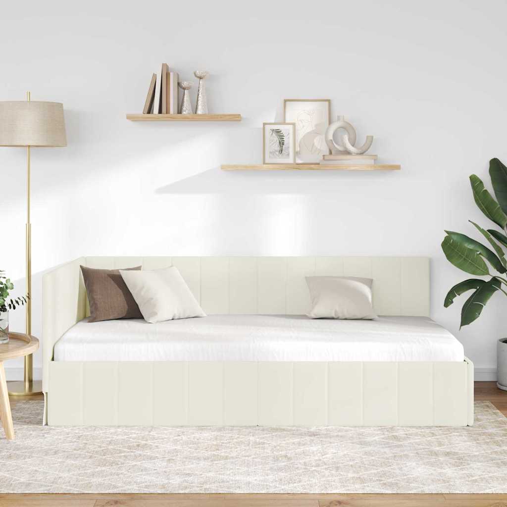 Sarokágy keret fejtámlával Krém 90 cm x 190 cm Bársony